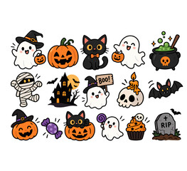 Fototapeta premium Cute Halloween Sticker Pack Isolated on Transparent Background