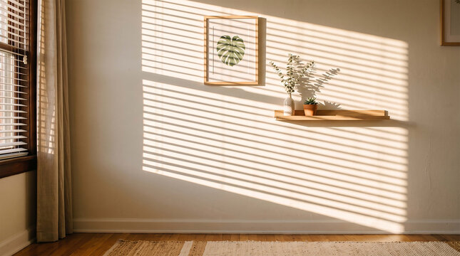 Shadows Cast On Wall Through Modern Architectural Window Frame