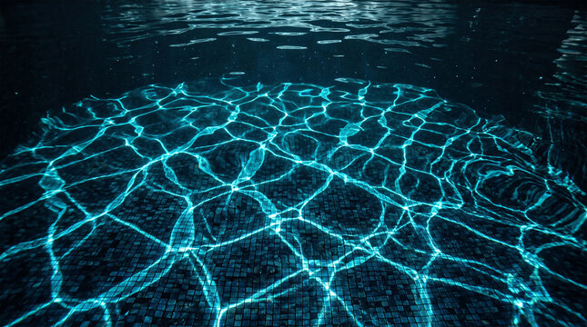 Water Surface Light Caustics Overlay With Blue Rippling Patterns