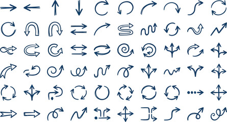 Fototapeta premium Collection of various hand drawn arrow icons and doodle design elements on a white background