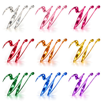 Nine rainbow colored alphabet 'W' gemstones crystal for bedazzling bedazzled craft decoration