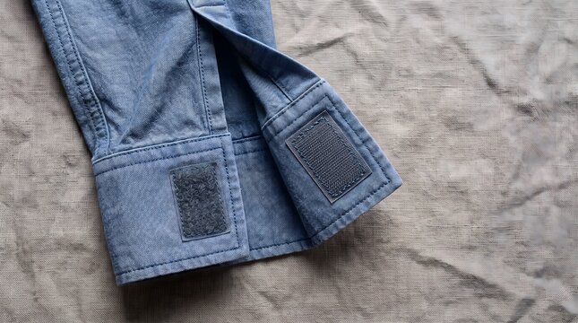 Open adult shirt cuff shows a hook-and-loop fastening patch instead of buttons, illustrating adaptive clothing for easier independent dressing and daily living.