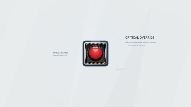 Animation of an executive user offboarding protocol initiating system lockdown, revoking access to cloud storage and communications to enforce a zero-trust cybersecurity policy