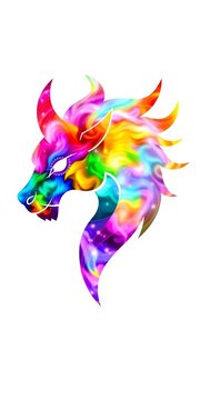 Magical mythical creature's head outlined in simple shapes, mythical animals, outline