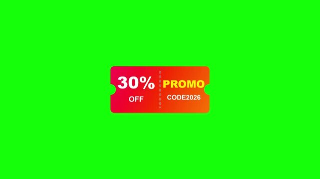 A Promotional Voucher Graphic with Thirty Percent Off Design on a Green Screen Background