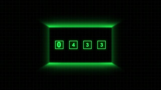 Digital display animation displays binary numbers in a frame. Programming streams on this digital display animation. Cyber data processing runs on the active display animation.