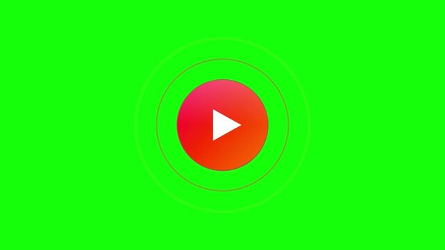 A digital play button graphic with radiating ripples on a vivid green background