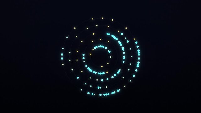 Abstract digital light display performing circular motion in dark environment with motion blur
