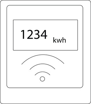 Digital meter display with kilowatt hour reading and wireless signal icon flat vector