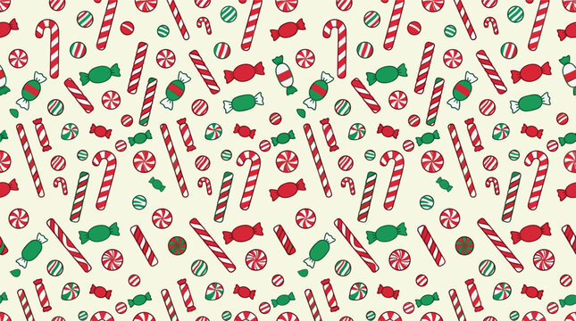 Christmas candy pattern vector background isolated on transparent background