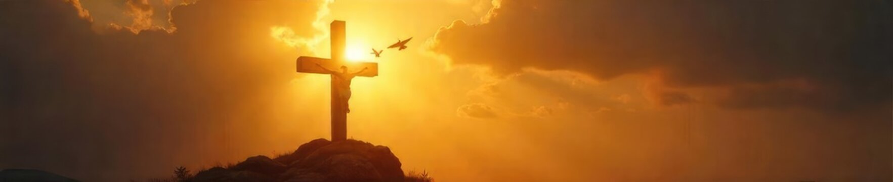 A symbolic image depicting Christian salvation; a dove descending upon a cross, bathed in golden light, representing hope, redemption, and the Holy Spirit , sacrifice, life, resurrection