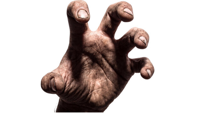 Dirty zombie hand isolated on transparent background
