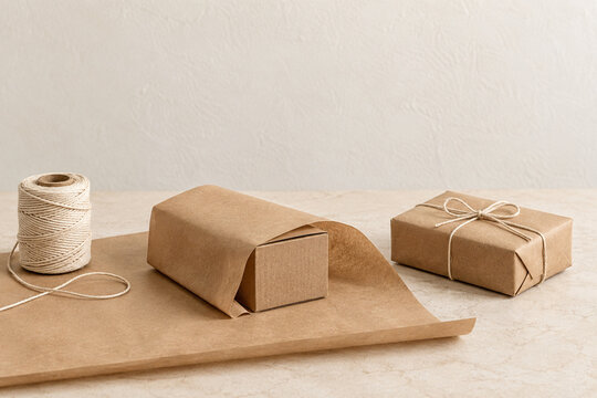 Kraft Paper Gift Wrapping Process with Twine
