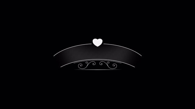 Elegant Black Banner with Heart Symbol and Ornamental Flourishes.
