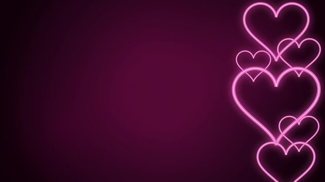 Neon pink hearts border motion on dark background.