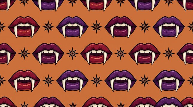 Vampire lips and fangs pattern