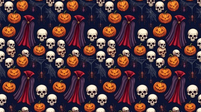 Vampires and Skulls Halloween Seamless Pattern