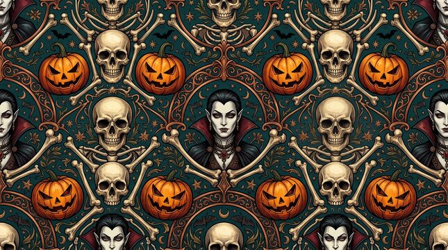 Vampire and Skull Halloween Pattern