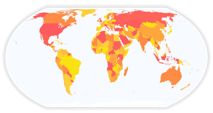 Map of World in new Equal Earth projection. High-quality political blank map. Editable vector illustration with layers. Florence centered map. Orange colored design.