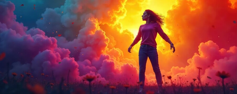 A vibrant, saturated image radiating confidence and self-assuredness; bold colors evoke a feeling of power and strength , liberty, victory, self-esteem