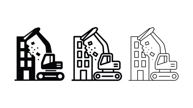demolition icon flat outline in black
