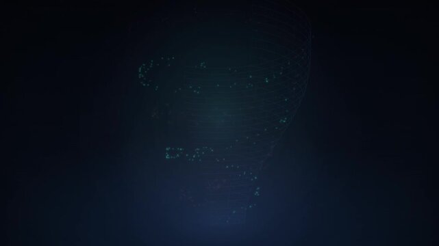 Abstract digital vortex with glowing particles and wireframe structure