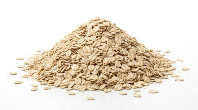 Large pile of raw dry rolled oat flakes isolated on a pure background, for generated using ai