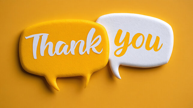 Thank you message on speech bubbles on a bright yellow background concept