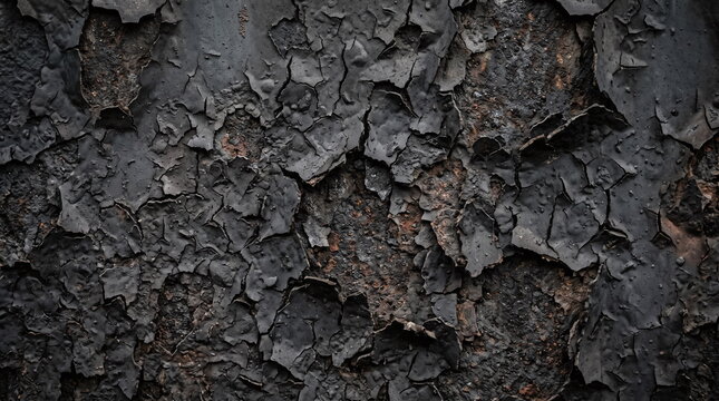 Heavily cracked and peeling black paint revealing rusty metal surface background texture