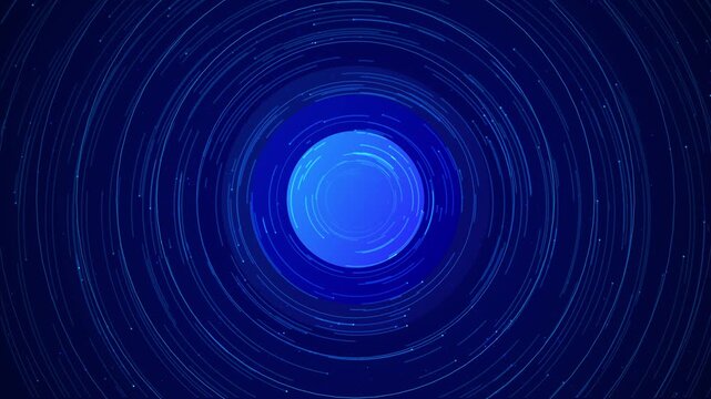 Abstract technology vortex spins blue lines, particles, central opening. artificial intelligence, network systems, virtual reality, innovation, teleportation, gaming, software, future presentations.