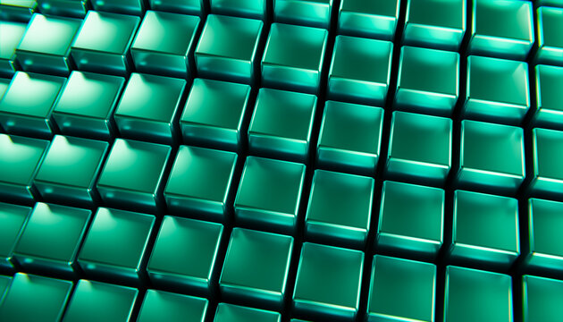 Blue-green metallic 3d cubes abstract background