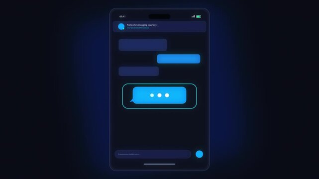 mobile app interface with chat bubbles and typing indicator, digital communication loop