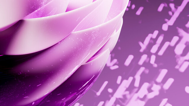Abstract purple shiny curved shapes with blurred patterned background