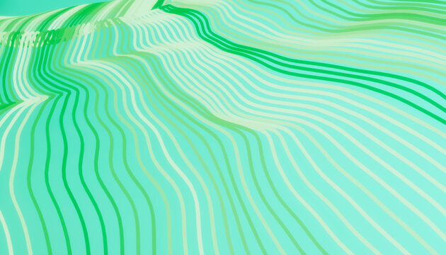 Abstract flowing green and light blue stripes with wave pattern
