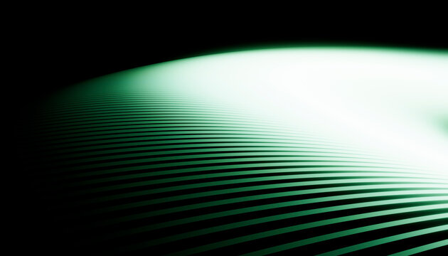 Abstract glowing green curved wave pattern on black background