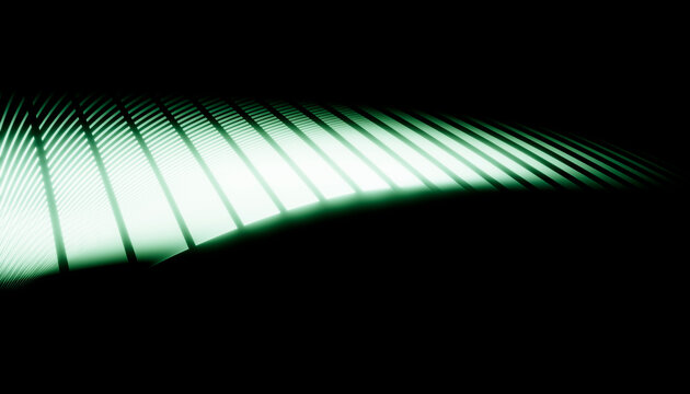 Abstract curved green light and shadow pattern on black background