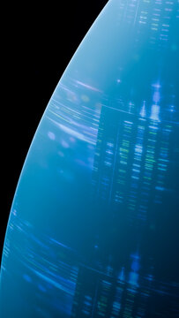 Blue digital globe with glowing data and network visualization