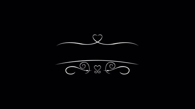 Elegant white heart flourish ornament on a black background.
