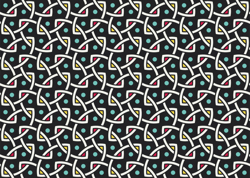 Seamless Interlaced Geometric Lattice background, vector pattern with interlaced curved ribbon motifs arranged in a repeating lattice. Flat vector design