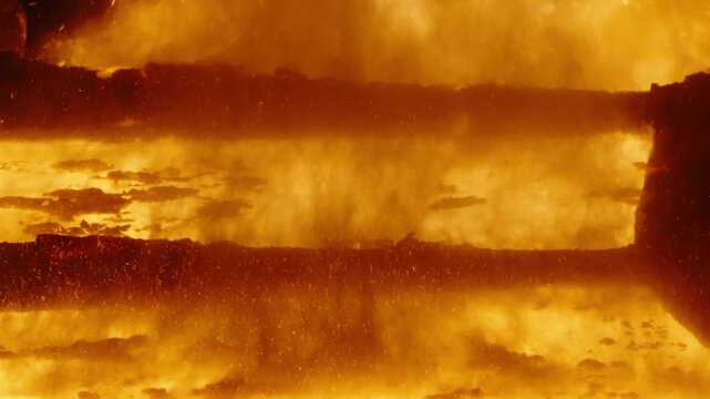 Roaring Flames in Industrial Furnace - Molten Glow Abstract Background
