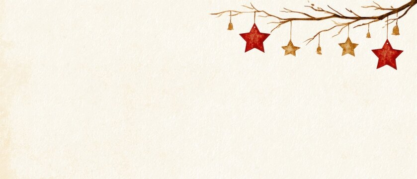 Hanging Stars and Bells on Rustic Christmas Branch