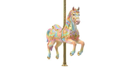 Ornamental pastel carousel horse with gold details on transparent background[cite: 17] © NEST