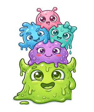 Colorful Kawaii Slime Monster Stack Cartoon Illustration