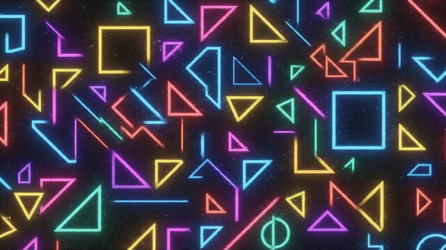 Retro geometric shapes with digital glitch and television test pattern effects during a cinematic zoom out