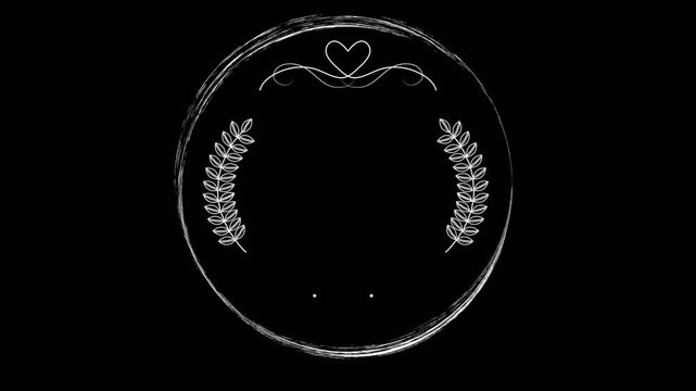 Minimalist White Chalk Style Circle Frame Animation with Heart and Laurel Leaves.