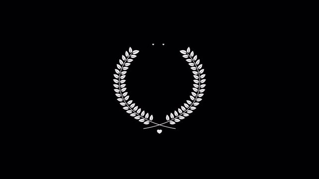 Minimalist white laurel wreath emblem on a black background.