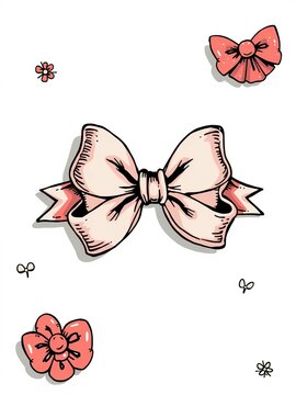 Whimsical hand-drawn design featuring vintage-inspired ribbon bow doodle, bow, whimsy