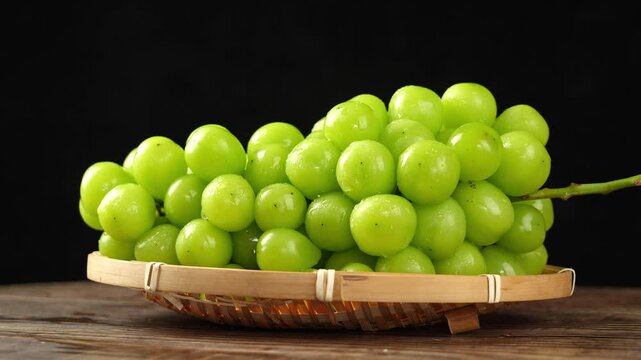 closeup of seedless green Shine Muscat grape background
