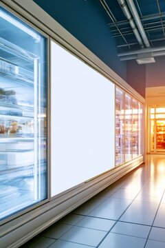 Cooler display in a grocery store with sunlight streaming through glass windows