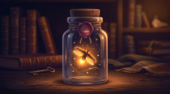 Glass jar sealing promise firefly light keeping word concept premium illustration